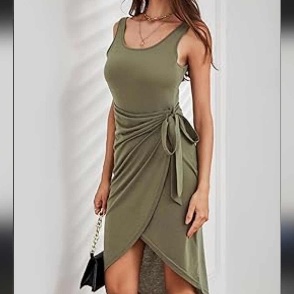 63. NWOT "Salante" Elegant Olive Green Wrap Dress Sz XL/12